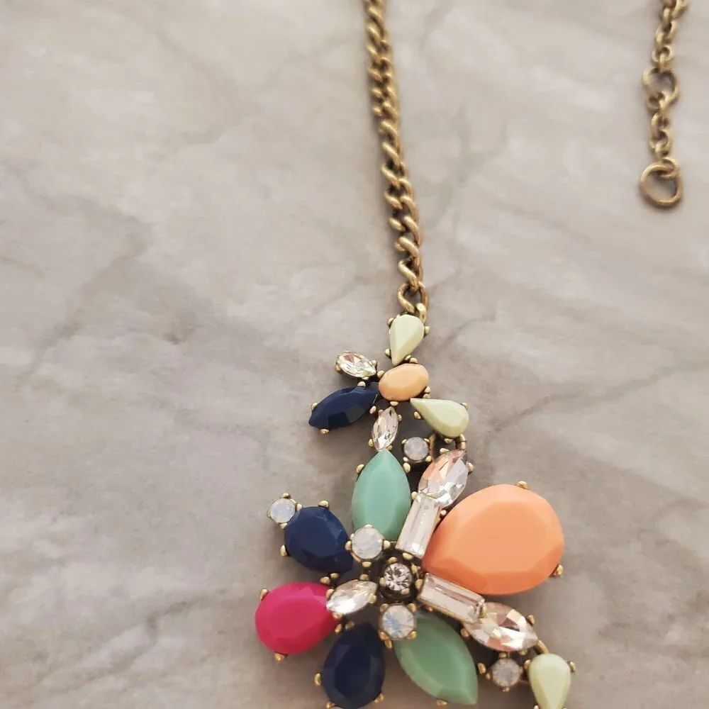 ✨ J.Crew Rhinestone Crystals Cluster Stacked Colorful Statement Necklace ✨